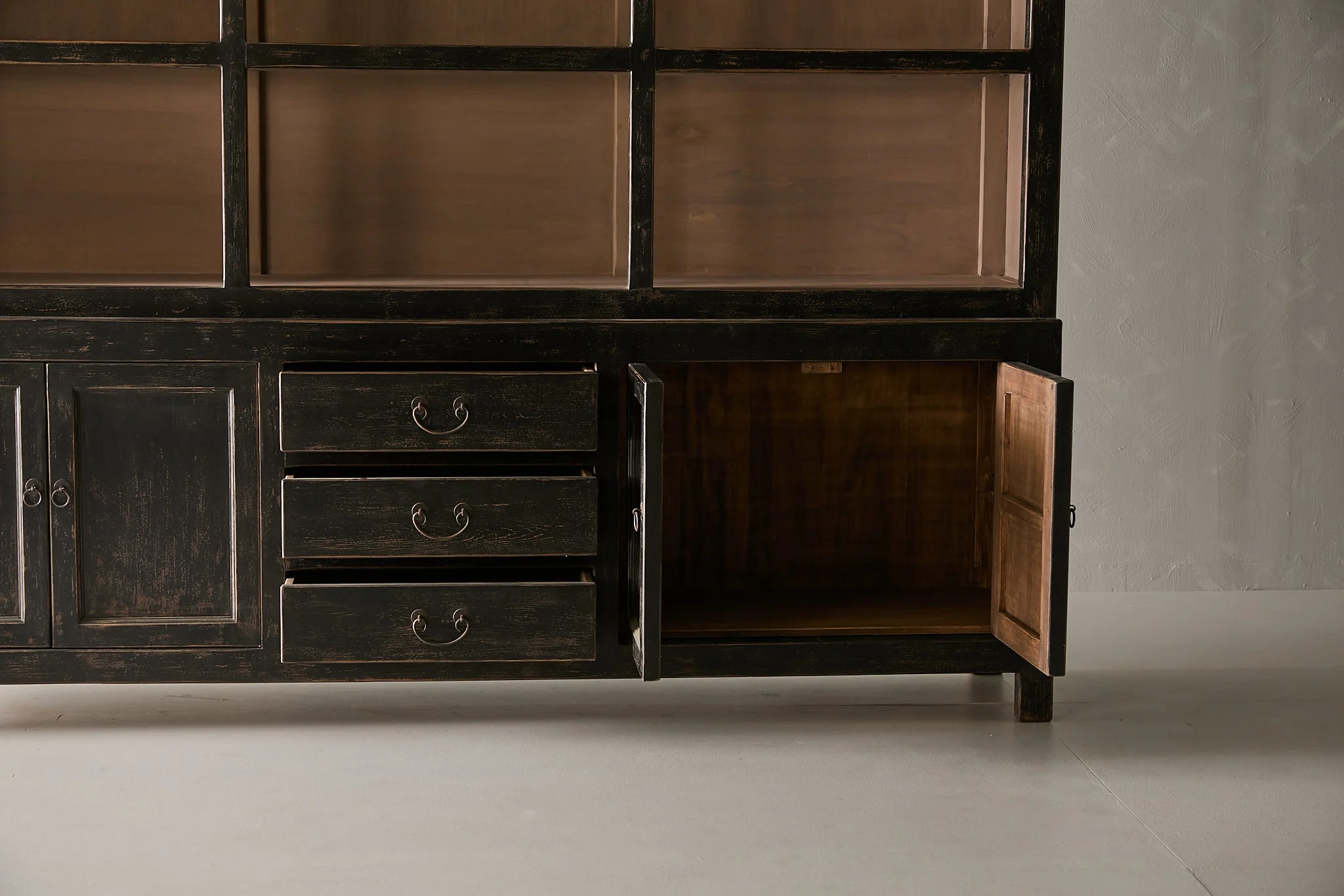 Nobu Two-Part Cabinet - Distressed Black - Image 5